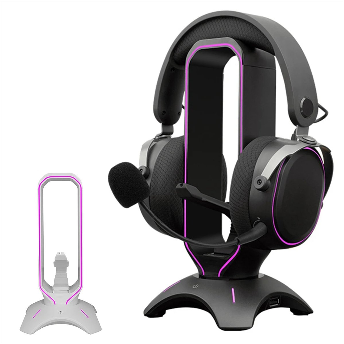 Mouse Bungee Holder - 安定したRGBゲーミングヘッドフォンスタンド、マウスバンジーコードホルダー付き、オーバーイヤーヘッドセットホルダー、デスクディスプレイ用ヘッドフォンシェルフ、ホワイト