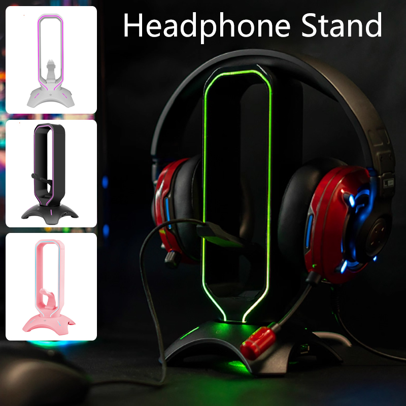 Mouse Bungee Holder - RGB ゲーミングヘッドフォンスタンド、マウスバンジーコードホルダー付き、オーバーイヤーヘッドセットホルダー、デスクディスプレイ用ヘッドフォンシェルフ