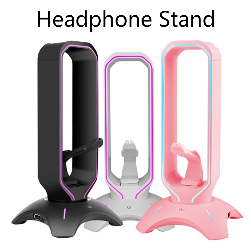Mouse Bungee Holder - RGBヘッドセットスタンド、マウスバンジーコードホルダー付き、ゲーミングヘッドホンスタンド、2つのUSBポート付き、オーバーイヤーヘッドセットホルダー、デスクディスプレイ用