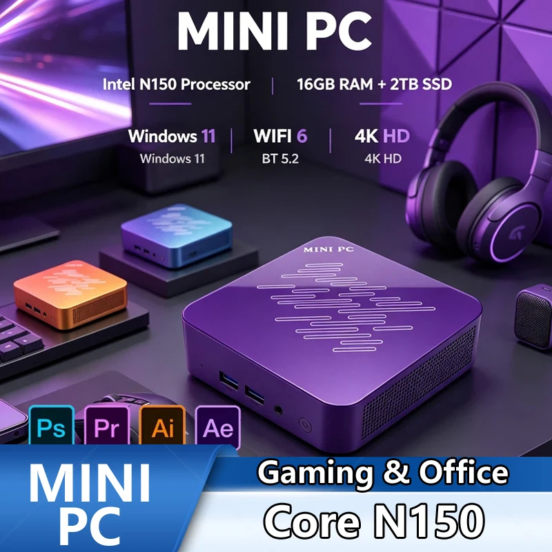 Pc Gaming Editing - ディープパープル ミニPC インテルN150 Win11 16GB+2TB SSD