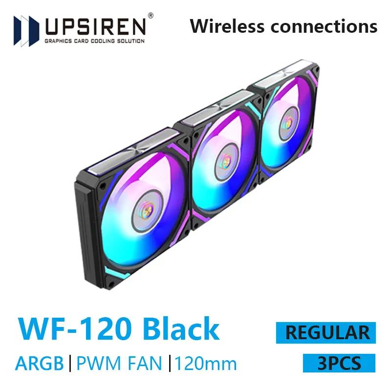 Pc Case Fan - シャーシファンUPSIREN-ARGB pwm,マジックカラー,ワイヤレスステッチ,コンピューターの熱放散,argb,WF-120, 120mm, 4ピン,3個