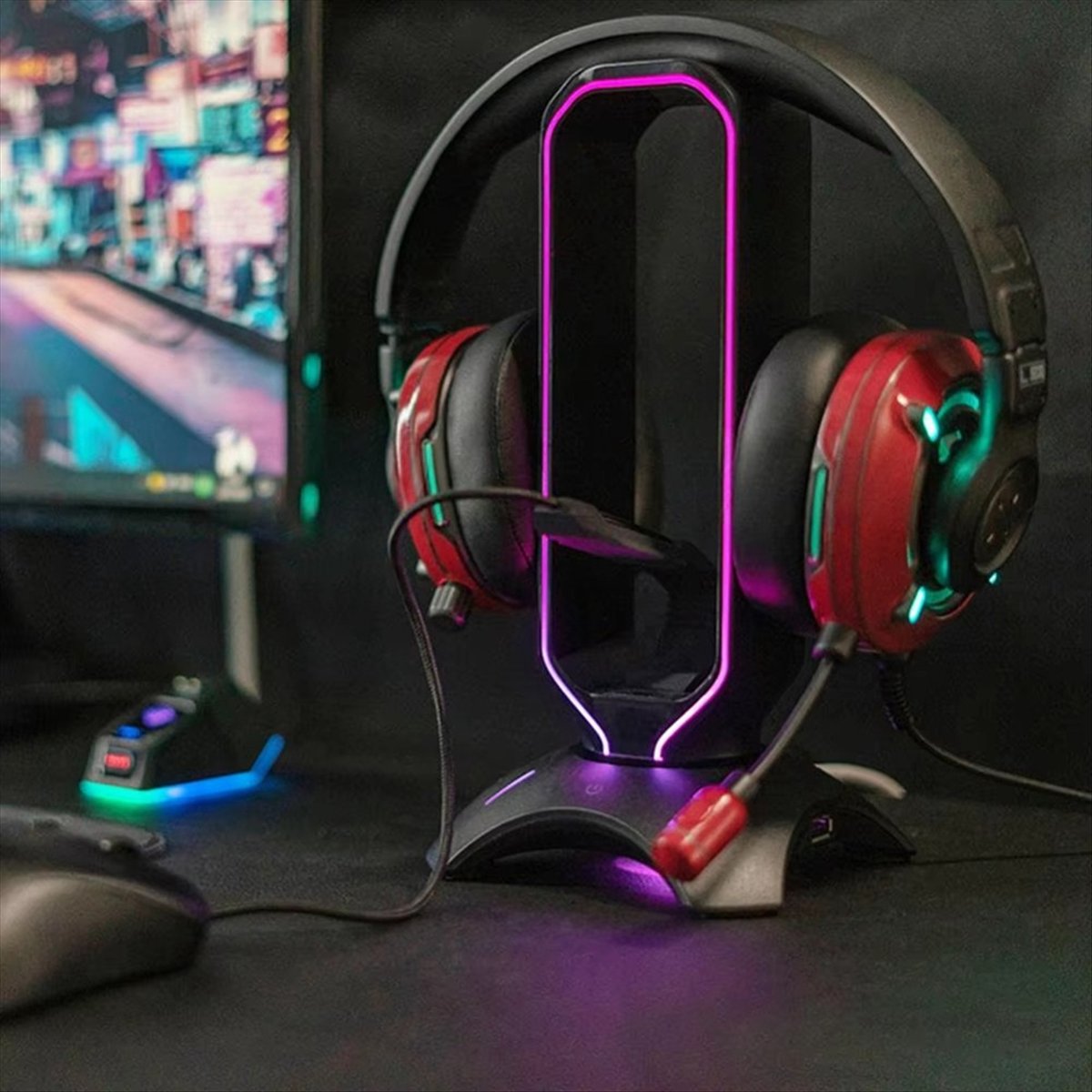 安定したRGBゲーミングヘッドフォンスタンド、マウスバンジー - Mouse Bungee Holder のレビューと価格