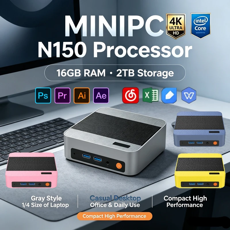 鮮やかなマルチカラーのIntel N150ミニPC、Win1 - Pc Gaming Editing のレビューと価格