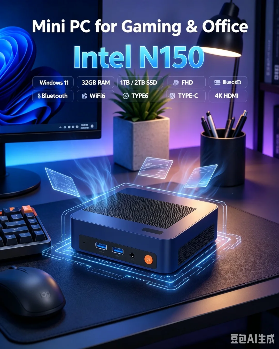 鮮やかなマルチカラーのIntel N150ミニPC、Win1 - Pc Gaming Editing のレビューと価格